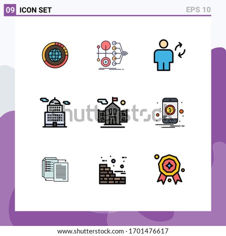 Group of 9 Filledline Flat Colors Signs and Symbols for administration; sync; finance; human; avatar Editable Vector Design Elements