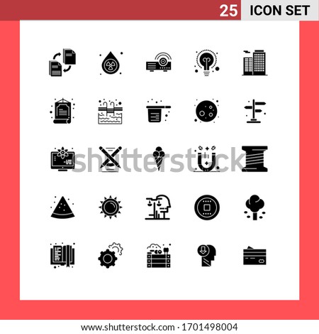 Pack of 25 Modern Solid Glyphs Signs and Symbols for Web Print Media such as building; idea; pollution; education; service Editable Vector Design Elements