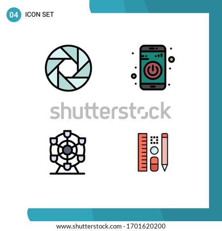 4 Thematic Vector Filledline Flat Colors and Editable Symbols of aperture; park; photo; turn off; pen Editable Vector Design Elements