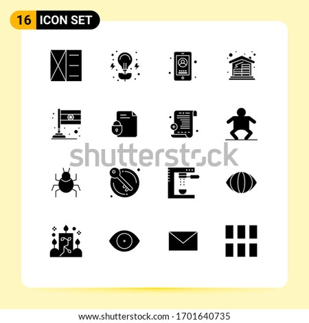 Mobile Interface Solid Glyph Set of 16 Pictograms of flag; money; business; house; coins Editable Vector Design Elements