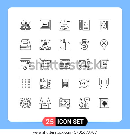 Set of 25 Modern UI Icons Symbols Signs for file; develop; agreement; coding; international Editable Vector Design Elements