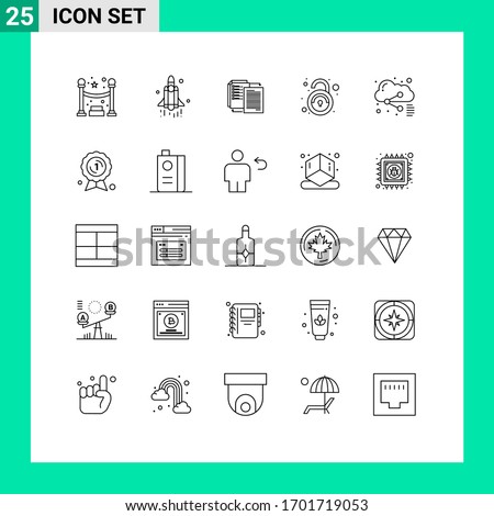 Mobile Interface Line Set of 25 Pictograms of file; unsecured; share; unsafe; public Editable Vector Design Elements