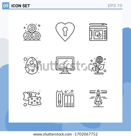 Pictogram Set of 9 Simple Outlines of imac; monitor; presentation; computer; egg Editable Vector Design Elements