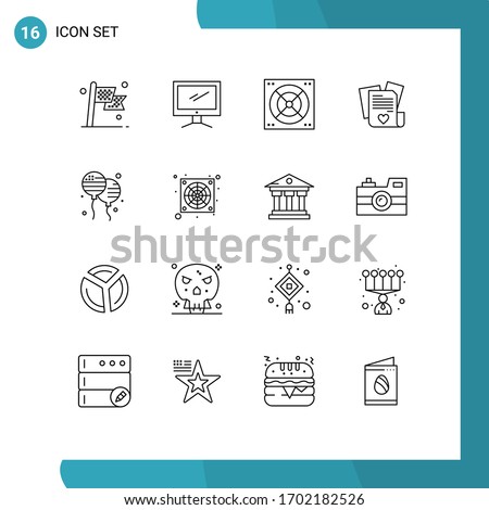 Outline Pack of 16 Universal Symbols of bloon; heart; imac; love; bathroom Editable Vector Design Elements