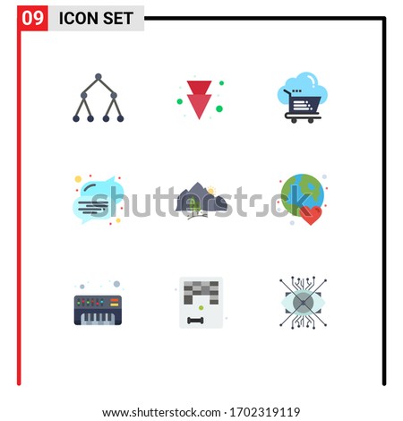 Stock Vector Icon Pack of 9 Line Signs and Symbols for mountain; landscape; cart; hill; speech Editable Vector Design Elements