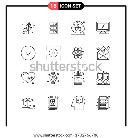 16 User Interface Outline Pack of modern Signs and Symbols of circle; pc; halloween; imac; monitor Editable Vector Design Elements