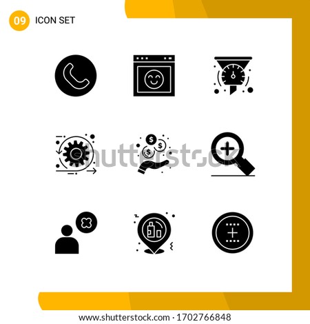 Group of 9 Modern Solid Glyphs Set for income; sprint; filters; scrum; agile Editable Vector Design Elements