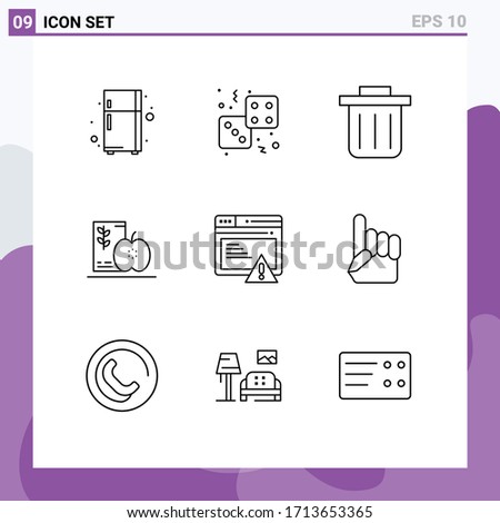 9 Thematic Vector Outlines and Editable Symbols of alert; web; recycling bin; seo; fruits Editable Vector Design Elements