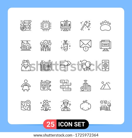 Mobile Interface Line Set of 25 Pictograms of logo; badge; development; cleaver; axe Editable Vector Design Elements