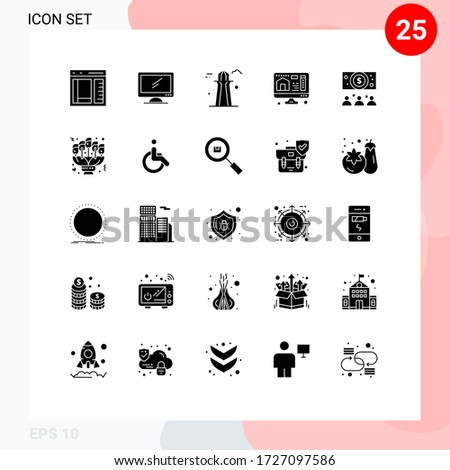 Solid Glyph Pack of 25 Universal Symbols of business; printing; imac; computer; canada tower Editable Vector Design Elements
