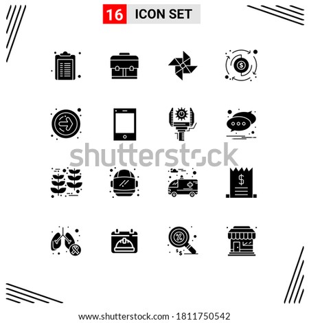 Group of 16 Solid Glyphs Signs and Symbols for devices; next; wind; forward arrow; processing Editable Vector Design Elements