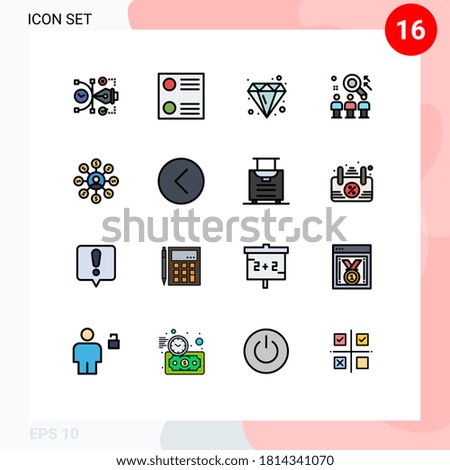Pictogram Set of 16 Simple Flat Color Filled Lines of money; job; brilliant; user; search Editable Creative Vector Design Elements