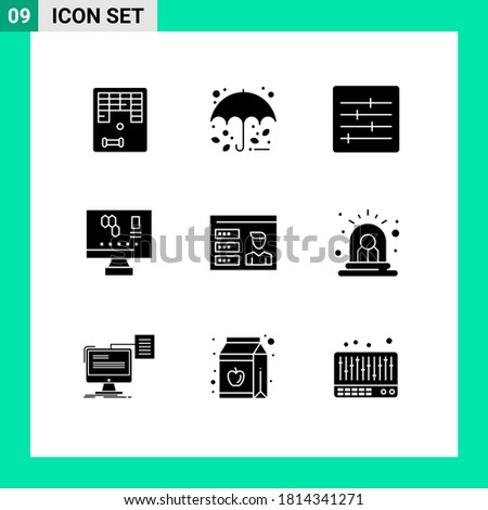 Set of 9 Commercial Solid Glyphs pack for user; account; control; science; computer Editable Vector Design Elements