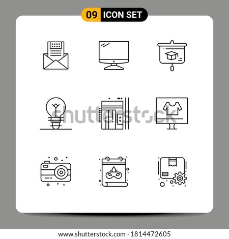 9 User Interface Outline Pack of modern Signs and Symbols of bulb; presentation; computer; education; pc Editable Vector Design Elements