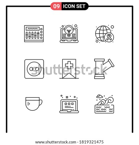 Group of 9 Modern Outlines Set for tag; energy; light; eco; world Editable Vector Design Elements