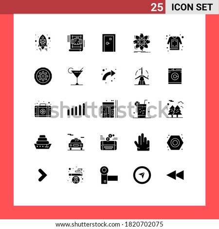 Pack of 25 creative Solid Glyphs of nuclear; chemistry; aperture; science; filled Editable Vector Design Elements