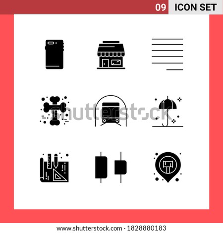 Pack of 9 Modern Solid Glyphs Signs and Symbols for Web Print Media such as subway; scary; align; halloween; cross bone Editable Vector Design Elements