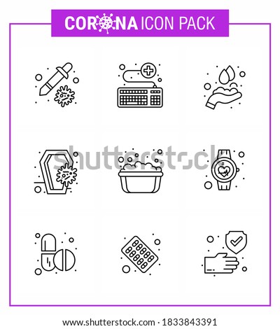 Novel Coronavirus 2019-nCoV. 9 Line icon pack  skull; death; survice; coronavirus; washing viral coronavirus 2019-nov disease Vector Design Elements