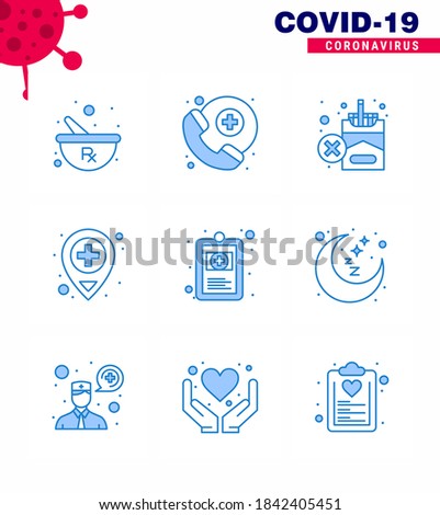 Coronavirus Precaution Tips icon for healthcare guidelines presentation 9 Blue icon pack such as illness; health; no; clinical record; location viral coronavirus 2019-nov disease Vector Design Element