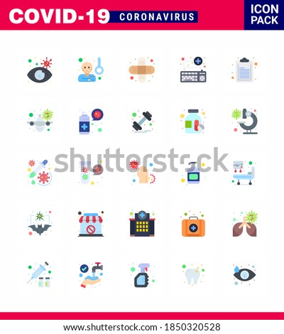 CORONAVIRUS 25 Flat Color Icon set on the theme of Corona epidemic contains icons such as document; survice; aid; medical; keyboard viral coronavirus 2019-nov disease Vector Design Elements