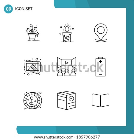 Group of 9 Modern Outlines Set for film; photo; location; painting; art Editable Vector Design Elements