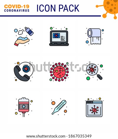 Coronavirus Precaution Tips icon for healthcare guidelines presentation 9 Filled Line Flat Color icon pack such as coronavirus; survice; appointment; medical assistance; care viral coronavirus 2019