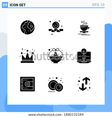 Editable Vector Line Pack of 9 Simple Solid Glyphs of cart; king; web; empire; hotel Editable Vector Design Elements