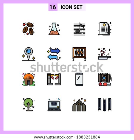 16 Thematic Vector Flat Color Filled Lines and Editable Symbols of marker; map; audio; deal; contract Editable Creative Vector Design Elements
