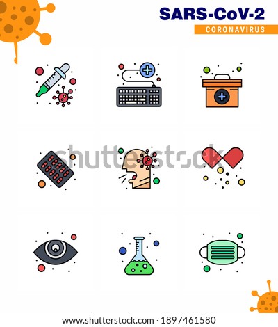 CORONAVIRUS 9 Filled Line Flat Color Icon set on the theme of Corona epidemic contains icons such as cough; pills; survice; medical; medicine viral coronavirus 2019-nov disease Vector Design Elements