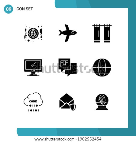 Universal Icon Symbols Group of 9 Modern Solid Glyphs of message; delivery; interior; chatting; imac Editable Vector Design Elements