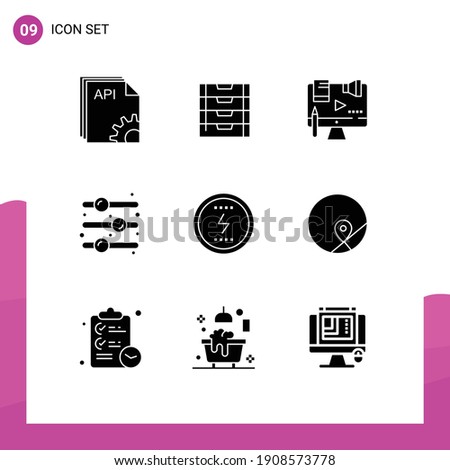 Set of 9 Vector Solid Glyphs on Grid for toggle switch; off; storage; design element; digital Editable Vector Design Elements