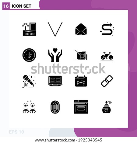 Solid Glyph Pack of 16 Universal Symbols of download; direction; message; left; directional Editable Vector Design Elements