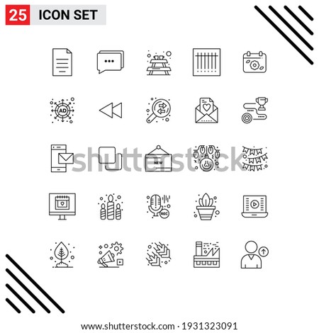 Stock Vector Icon Pack of 25 Line Signs and Symbols for spring; flower; bench; calendar; code Editable Vector Design Elements