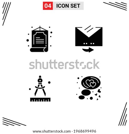 Pack of creative Solid Glyphs of china; paint; answer; reply; heart Editable Vector Design Elements