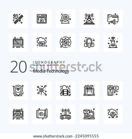 20 Media Technology Line icon Pack like movie system cloud media hardware