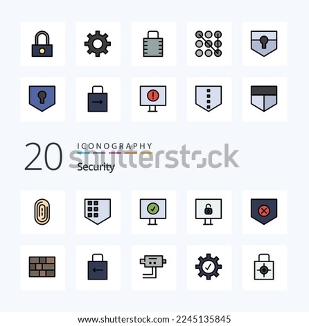 20 Security Line Filled Color icon Pack like protection x protection shield protect