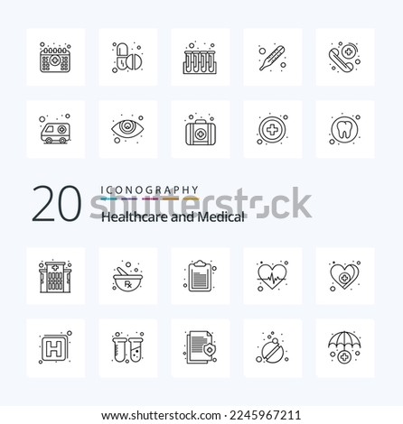 20 Medical Line icon Pack like care love document heart pulse