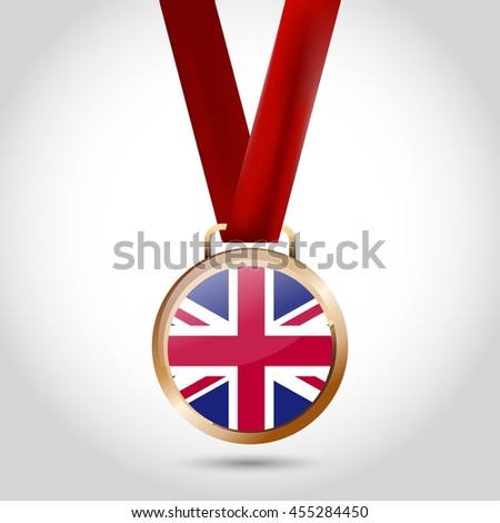 UK Flag in Bronze Medal. Vector Illustration. RIO Olympic Game Bronze Medal. Vector Illustration