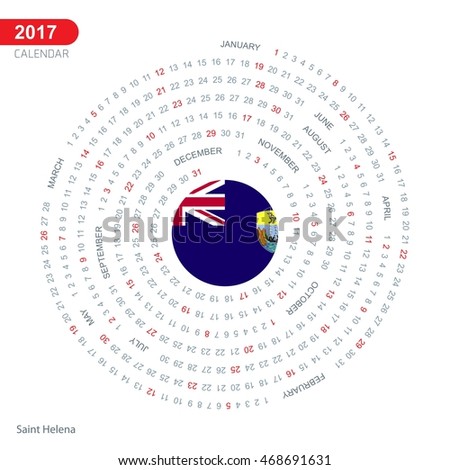 2017 Calendar,  Saint Helena Country Flag Circle Button, spiral Calendar illustration, Happy new Year calendar. vector illustration