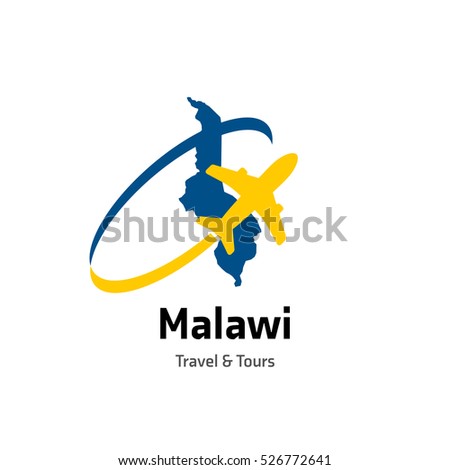 Malawi Travel and Tours logo. Vector travel company logo design - Country map Leisure travel logo template. Tourism emblem, leisure center - vector illustration