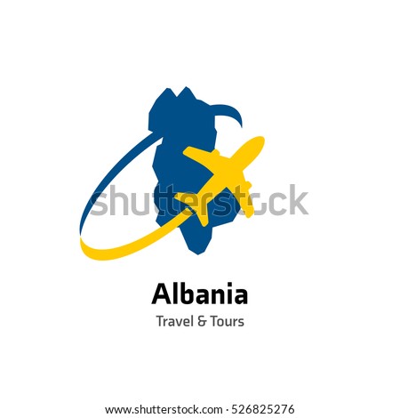 Albania Travel and Tours logo. Vector travel company logo design - Country map Leisure travel logo template. Tourism emblem, leisure center - vector illustration