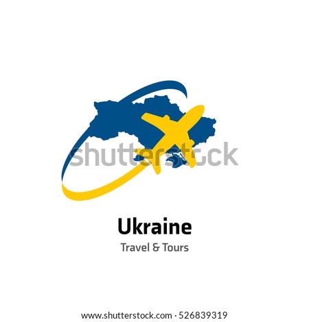 Ukraine Travel and Tours logo. Vector travel company logo design - Country map Leisure travel logo template. Tourism emblem, leisure center - vector illustration