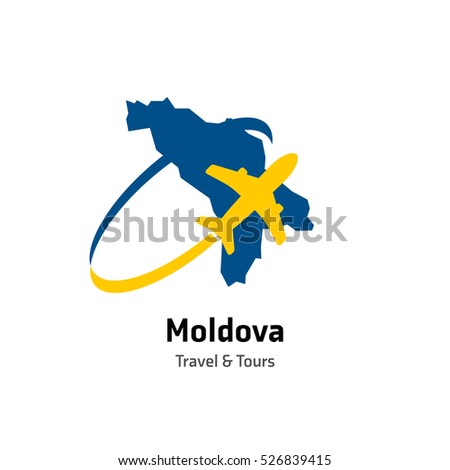 Moldova Travel and Tours logo. Vector travel company logo design - Country map Leisure travel logo template. Tourism emblem, leisure center - vector illustration