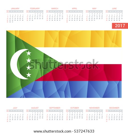2016 Calendar - Comoros Country Flag Banner - Happy new Year calendar template - Week starts with Sunday - Vector illustration