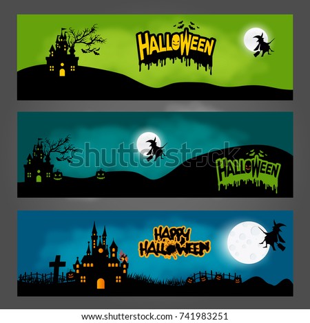 Happy Halloween. Halloween party. Three  vector banners. Color i