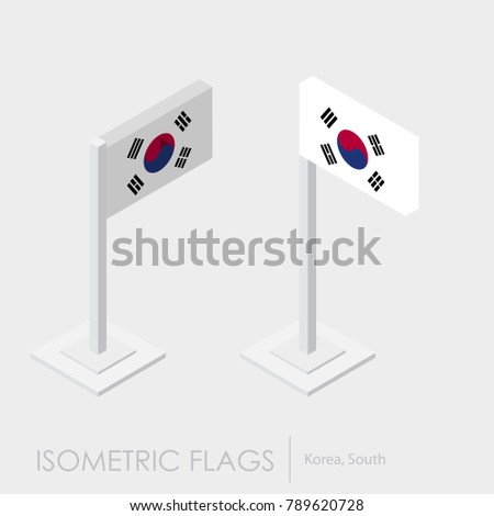 South Korea flag isometric style,3D style, different views.100% 