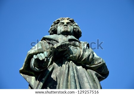 BONN, GERMANY - FEBRUARY 20: Beethoven Monument in Bonn, Germany. Sculpture made by Ernst HÃ?Â¤hnel in 1845 has become a symbol of Bonn.
