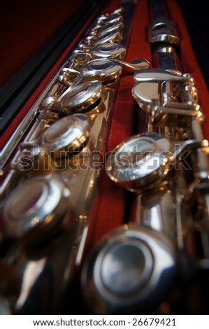 transverse flute in a case, musical instrument
