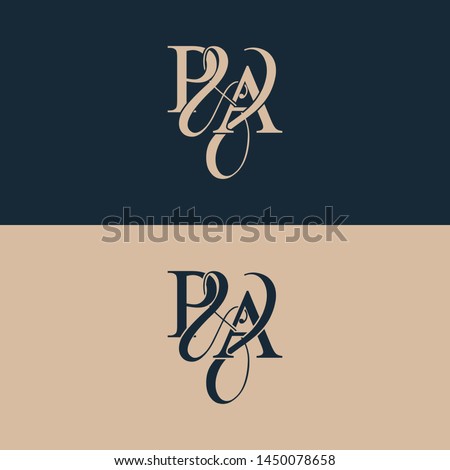 Initial letter P & A PA luxury art vector mark logo, gold color on black background.