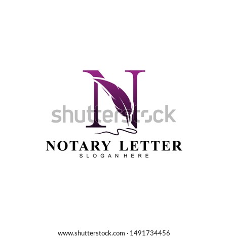Initial letter N logo with Feather Luxury gold.